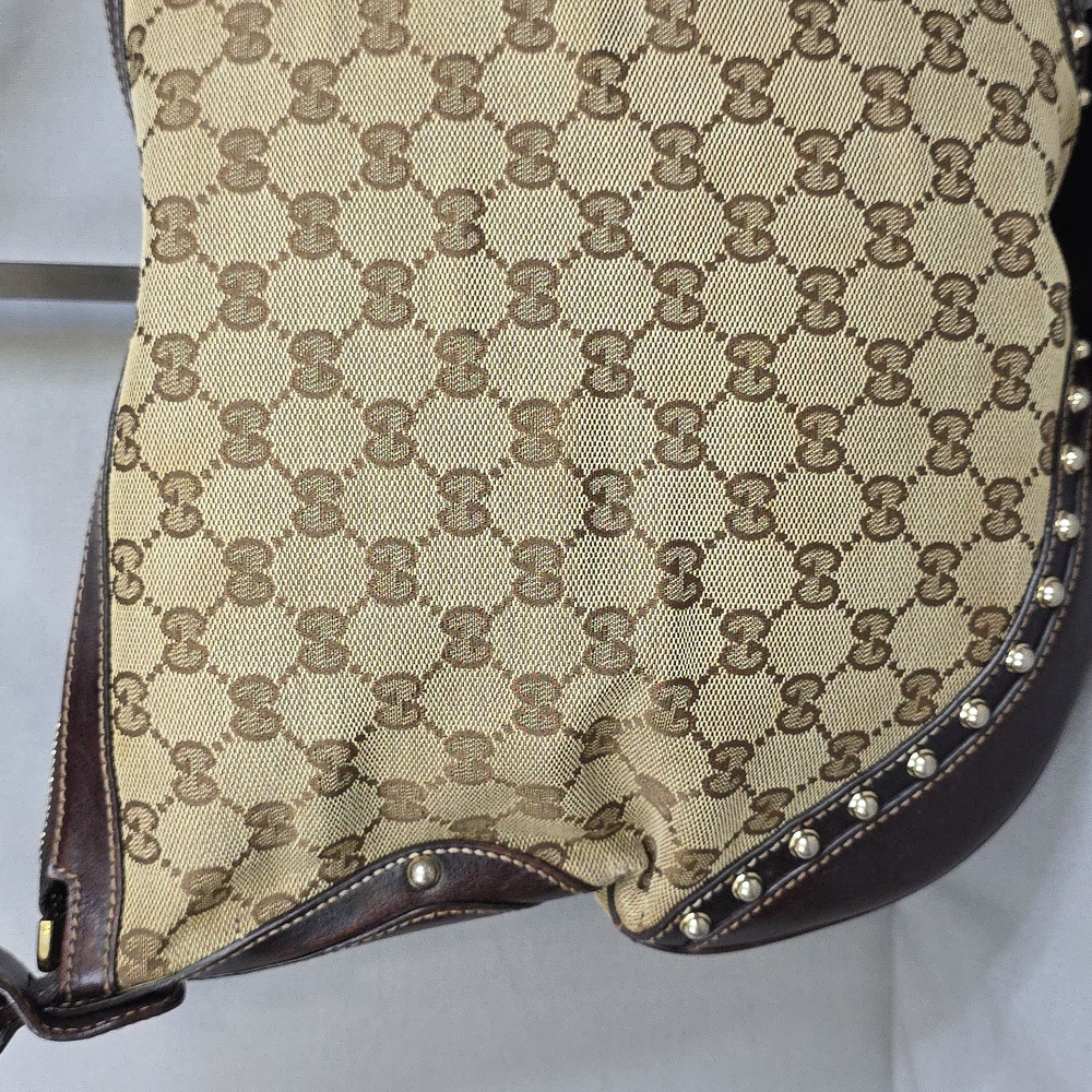 Gucci Beige GG Canvas Shoulder Bag with Brown Leather & Green-Red Web Strap - Picture 5 of 16